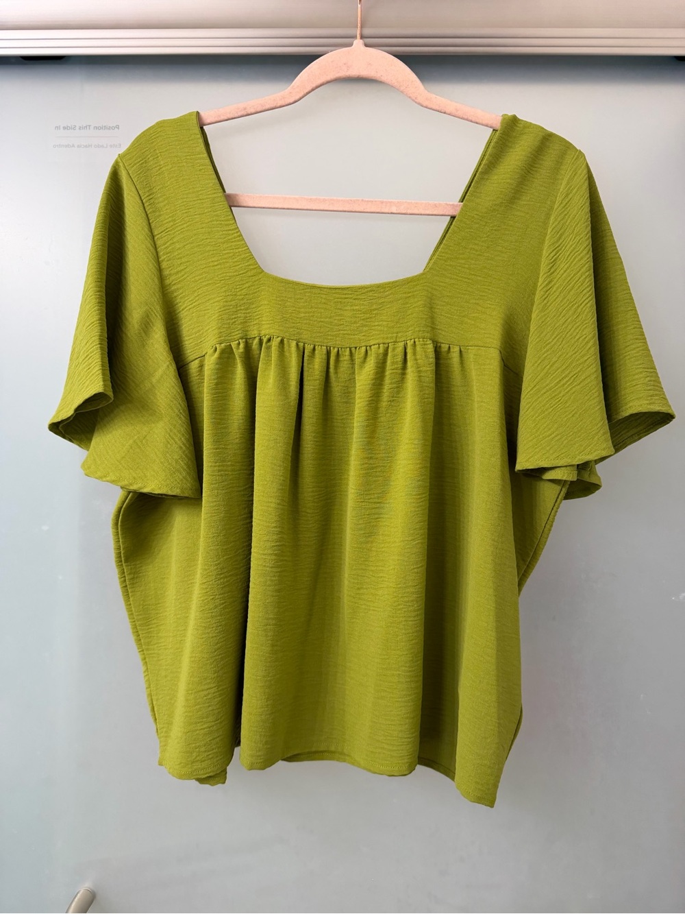 bobeau Lime Green Square Neck Flutter Sleeve Blouse
